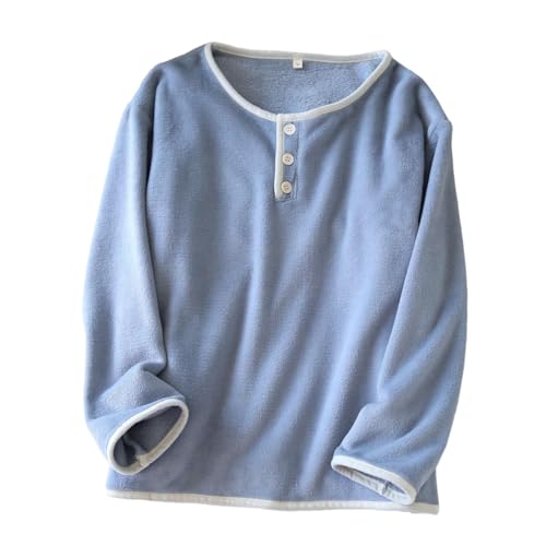 HGps8w Flannel Pajama Tops for Women Fuzzy Fleece Button Up Henley Shirts Thermal Long Sleeve Warm Winter Sleepwear