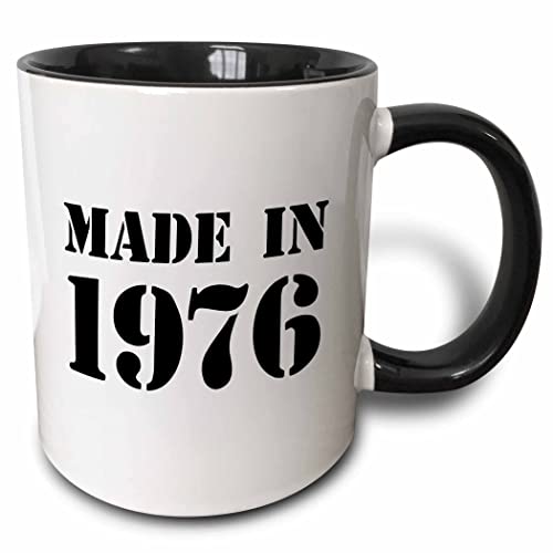 3dRose Made in 1976 funny birthday birth year text 11oz Two-Tone Black Mug