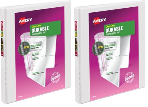 Image of Avery Durable View 3 Ring Binder,0.5 inch Slant Rings,135-Sheet Capacity,0.7 Inch Wide Spine,Great for Home,School Supplies,Office,or Organization Needs,1 White Binder (17002),(Pack of 2)