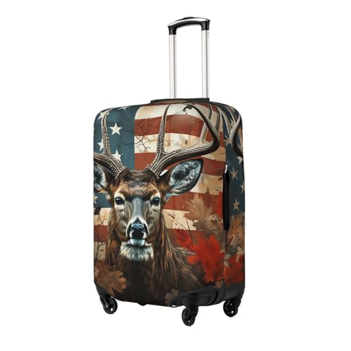 Deer Camo American Flag Vintage Elastic Travel Luggage Cover Travel Suitcase Cover for Trunk Case 19''-32'' Luggage Protective Cover2