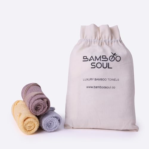 Image of Bamboo Soul Bamboo Face Towel | Ultra Absorbent & Super Soft | 30 x 30 cm - 550 GSM | Pack of 3 (Light Grey, Yellow, Dark Beige)