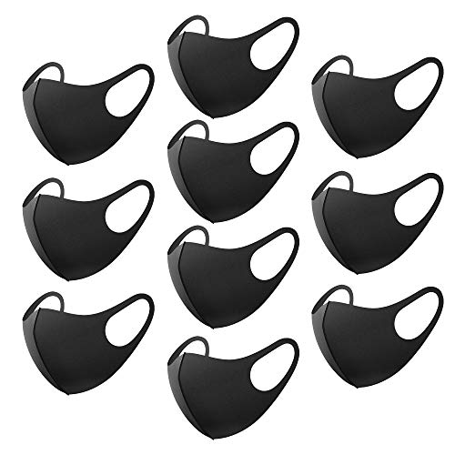 Fashion Black Stretch Lightweight Fabric Covering Face and Mouth Reusable Washable Fashionable for Unisex Made in USA (10 pcs)