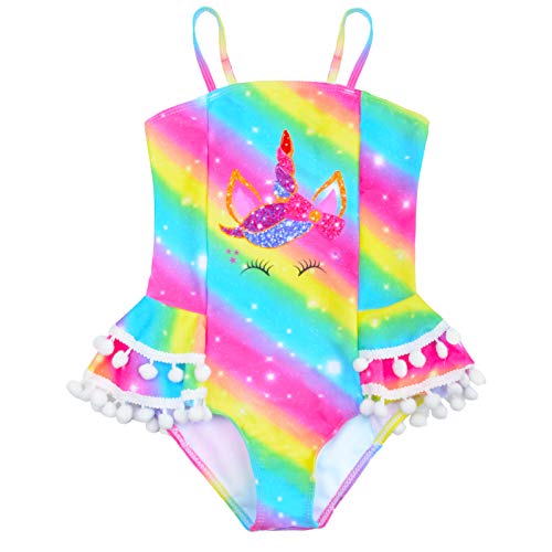 PASHOP One Piece Girls Swimsuits Unicorn Mermaid Kids Swimsuit with Adjustable Shoulder Strap for Baby Toddler Girls Swimwear