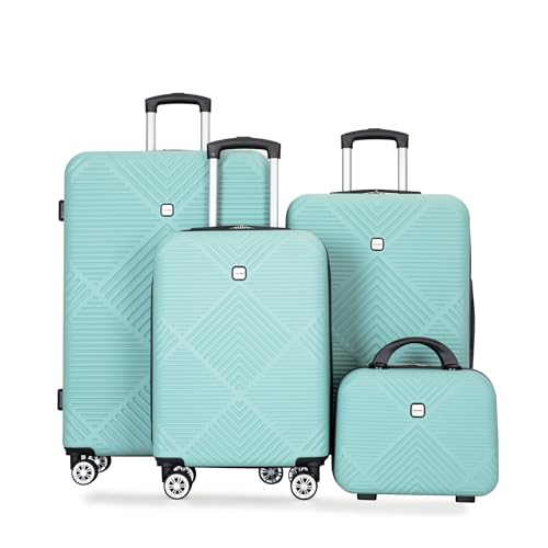 4-Piece ABS Lightweight Suitcase Set, 14 Inch Makeup Box, Aircraft Wheels (14/20/24/28) Light Blue3