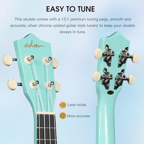 Image of ADM Ukulele for Beginners Hawaiian Wood Ukelele Kit for Kids Adult Student Starter Professional Ukalelee Pack Bundle with Free Lessons Gig Bag Strap Nylon String Tuner (Mint Green, 21 Inch)