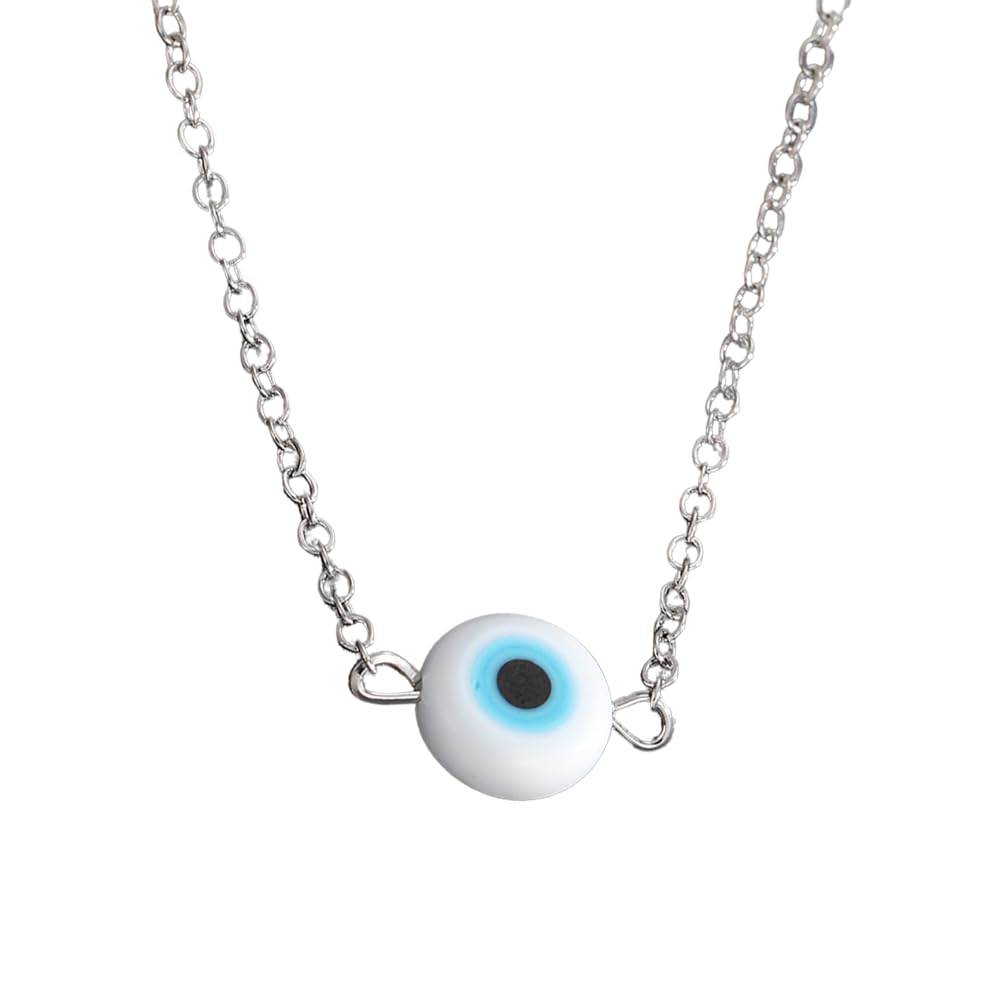 VIE Evil Eye Tiny Pendant With Silver Chain, White