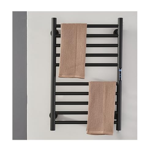 WQPMNYG Secador de Toallas eléctrico de Acero Inoxidable, con termostato, para Montar en la Pared, para baño, SPA y Hotel, Color Negro, con Enchufe a la Izquierda.