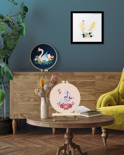 Image of TINDTOP 3 Pack Embroidery Kit for Adult Beginners, Embroidery DIY Starter Kit, with Swan Stamped Patterns, Hoop, Tools, Colorful Threads with Needles, Instructions | with Swan Stamped Patterns, Hoop, Tools, Colorful Threads with Needles, Instructions