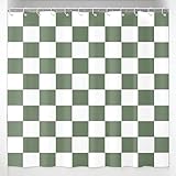 XIANJIA Duschvorhang Badewanne mit Karomuster, Maschinenwaschbar Duschvorhang Anti Schimmel, Grün Duschvorhänge Dopamine Decor 180 x 180 cm