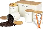 Elegant Bread Bin Set Stylish Cream Canisters sets Storage Tins for Kitchen, Biscuit Barrel with Round, tea coffee sugar canisters Set for Modern Kitchen tea coffee sugar canisters Bamboo Airtigh Lids