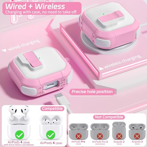 Image of Ekoonpft for AirPods 4 Case 2024, Secure Lock Design Cases for Apple AirPods Pro 4th Generation for Women Girly, Soft Cover with Cleaner,Silicone Wrist Strap,Cute Candy Keychain,Carabiner