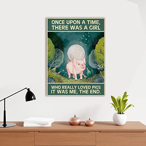 Soiceu Once Upon A Time There Was A Girl Who Loved Pigs Painting Canvas Wall Art Home Office Bedroom Decor Retro Poster Picture Artwork 11.5 Inchx15 Inch thumb #3