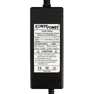 ExpertPower 12V 2A Smart Charger for Lithium LiFePO4 Deep Cycle Rechargeable Batteries [UL Listed]