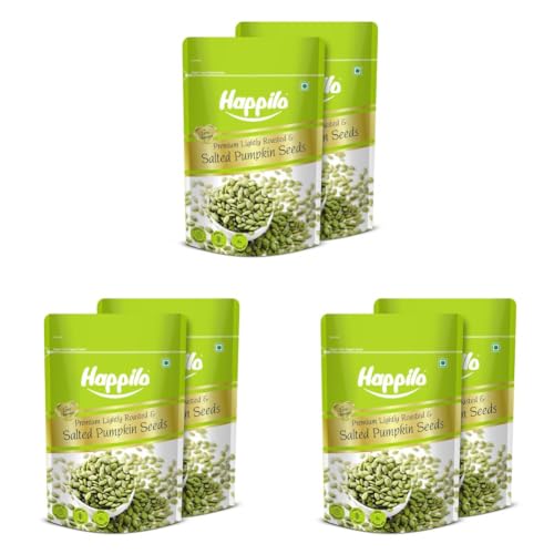 Image of Happilo Premium Lightly Salted & Roasted Pumpkin Seeds 200g (Pack of 6) | Fiber & Protein Rich | Healthy Crunchy Snack | Diet Superfood Seeds