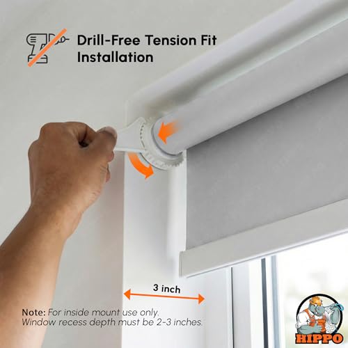 Image of HIPPO No Drill Blackout Blinds for Windows | No Tools, Light & Heat Blocking Blinds, UV Protection, Smooth Chain, Inside Mount, Ideal for Sun Exposed Areas (Milk-White, 4FTX5FT)