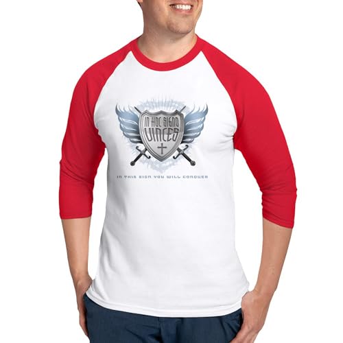 CafePress Inhocsign Baseball Jersey Men's Cotton Baseball Jersey, 3/4 Raglan Sleeve Shirt Red/White
