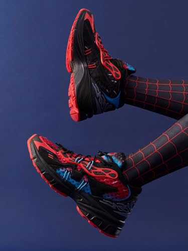 Image of The Souled Store Spider Verse: Men and Boys Lace Up Sneakers Black and Red and Blue Streetwear Trainer Engineered Breathable Mesh Cushioned Sole Durable Outsole Lightweight and Breathable