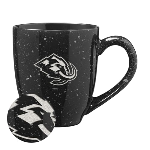 Image of Rico Industries NHL Hockey Utah Mammoth Standard Black 16 oz Team Color Laser Engraved Speckled Ceramic Coffee Mug
