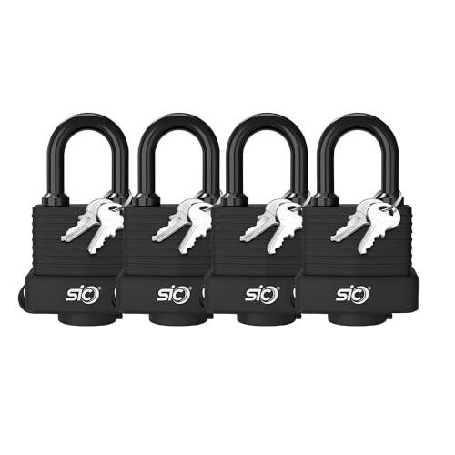 SIC ® 4 Heavy Duty Waterproof Padlocks with Keys | Weatherproof Padlock | 40mm Heavy Duty Padlocks AntiCut | Laminated Steel | Indoor and Outdoor Use | for Shed, Garage, Fence, Yard, School and Gym