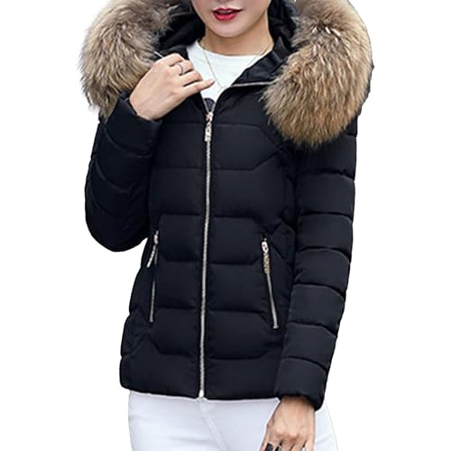 Doudoune courte à capuche en fourrure pour femmes manteau d'hiver slim