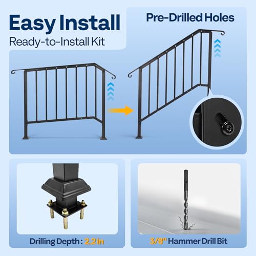 image for VIVOHOME 2-Pack 4 Step Galvanized Steel Hand Rails for Outdoor Steps �