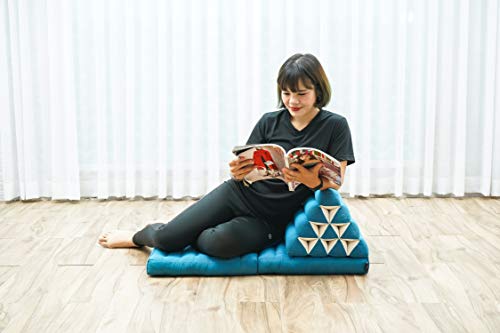 Leewadee Foldout Triangle Thai-Cushion Floor-Seat with Back-Rest TV Pillow Lounge-r Foldable Out-Door Mattress, 45x20x16 inches, Kapok, Light Blue