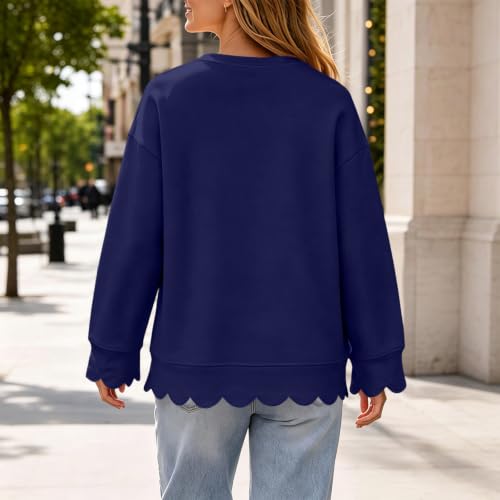 Cotton Sweatshirt for Women V Neck Scalloped Hem Trendy Pullover Tops - image 6