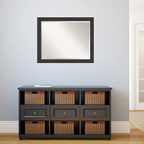 Image of Amanti Art Framed Vanity Mirror | Bathroom Mirrors for Wall | Rustic Plank Espresso Narrow Mirror | Wall Mounted Mirror | Medium Mirror | 25.25 x 31.25