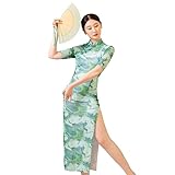 ROYAL SMEELA Chinese Qipao Dress for Women Cheongsam Dress Mandarin Collar Chinese Dresses Traditional Clothes Green