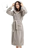 [ジェンマプラス] 【ふわ暖ｘ超軽量】 バスローブ レディース 冬 ガウン ナイトガウン ルームウェア ママ ワンオペ マイクロファイバー タオル地 可愛い 速乾 吸水 秋冬 グレー 【国内品質認証品】