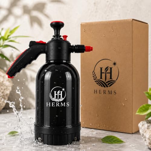 Image of HERMS Aquamist 2L Hand Pressure Spray Pump | 3 Spray Modes | Adjustable Brass Nozzle | Garden Sprayer for Watering Plants, Pesticide, Fertilizer, Home Garden, Nursery & Car Washing (Black)
