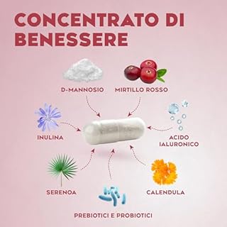 Cistyzen, D-mannosio e Mirtillo Rosso, per Cistite e infezioni delle vie urinarie - 60 capsule con Probiotici e prebiotici, Integratore naturale, soluzione ideale per la Vaginosi Batterica e Cistite
