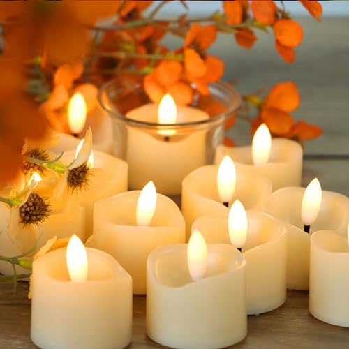 Image of CANDLE CHOICE Battery Operated Flameless Tea Lights Realistic Black Wick Bright Flickering LED Tealight Votive Candles for Wedding Party Table Halloween Christmas Decorations Batteries Incl 6 Pack