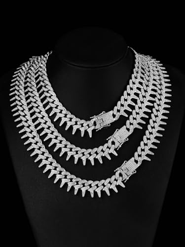 HH BLING EMPIRE Mens Gold Silver Plated Spike Cuban Link Chain Necklace and Bracelet Sets, Chunky Iced Out Diamond Miami Cuban Link Chains Hip Hop Jewelry4