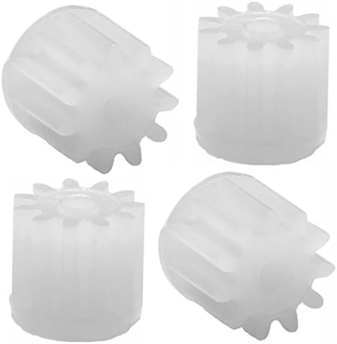 A white plastic motor gear with 11 teeth, showing a diameter of 3.82mm and a shaft hole of 0.95mm.