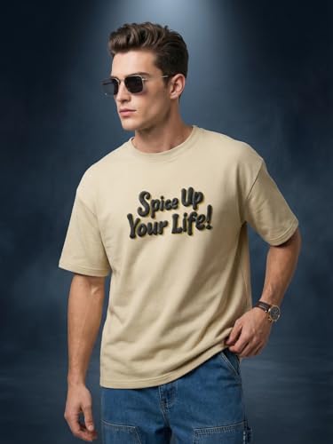 Image of Veirdo Men's Oversized Heavy 240 GSM Cotton T-Shirt | Round Neck | Graphic Puff Print | Relaxed Fit | Drop Shoulder | Casual Summer Wear