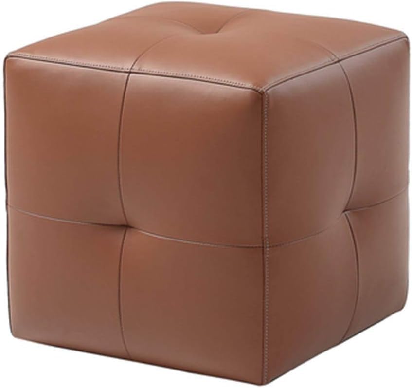 Repose-pieds en cuir marron et structure robuste en bois massif véritable
