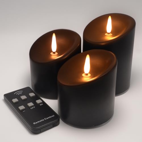Image of Black Flameless Candles, Battery Operated Candles, LED Pillar Candles with Remote Control and Timers