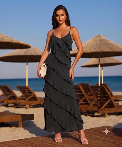 Image of Women Summer Elegant Sling Midi Ruched Bodycon Dress Solid Color Backless Slim Party Cocktail Dresses