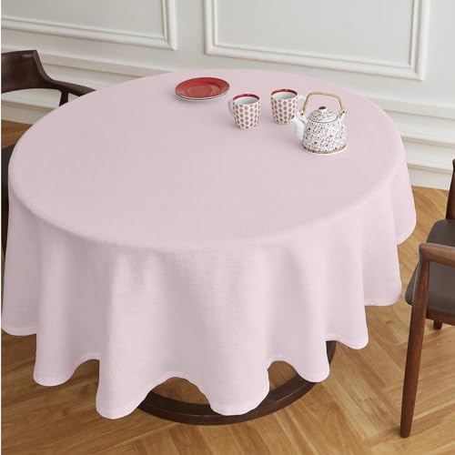 Solino Home 100% Pure Linen Round Tablecloth Soft Pink Table Cover, 60 in