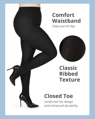 Image of MeMoi Boston Ribbed Cotton Sweater Tights, Warm Opaque Winter Tights