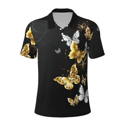 Polo respirant premium homme manches courtes papillons dorés