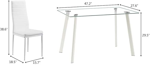 Miniatura 7 de Pvillez Juego de mesa de comedor de 5 piezas para 4, juego de mesa de cocina pequeña Morden con mesa de vidrio templado y 4 sillas de comedor de
