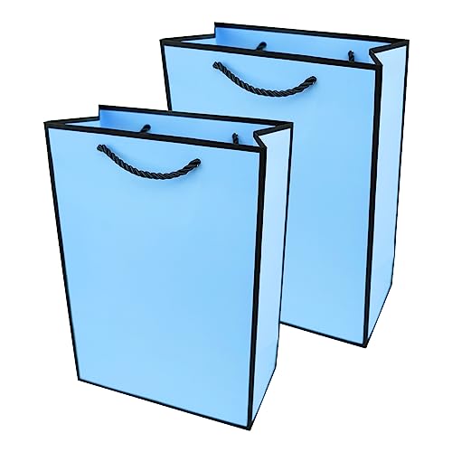 PACK4YA Sacchetti regalo di carta con nastro fiocco, sacchetto regalo con manico per compleanno, matrimonio, festa di Natale, shopping, baby shower, 20 x 10 x 28 cm (blu, cornice nera, 2 pezzi)