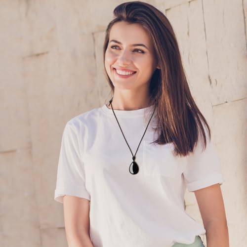 COAI Teardrop Gemstone Necklaces for Women, Crystal Jewelry for Women, Amethyst/Aquamarine/Black Obsidian/Labradorite3