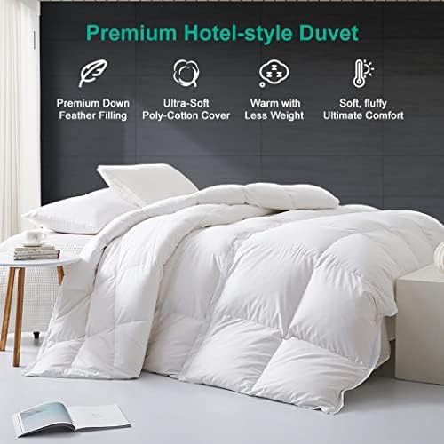 APSMILE Full/Queen Size Goose Feathers Down Comforter Duvet Insert - Ultra-Soft All Season Down Comforter Hotel Collection Comforter, 46 Oz Fluffy ...
