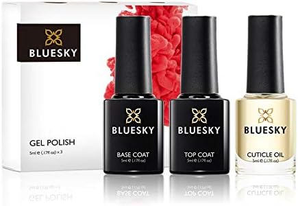 Bluesky Gel Nail Kit 24 W UV LED Lamp, Top and Base Coat, 9 Gel Nail Polishes, Red, Pink, Purple, Black, Silver, Glitter, Cleanser, Acetone Remover, Wipes, Wraps, Cuticle Oil, Pusher