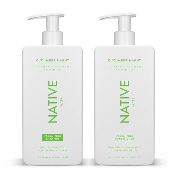 Native Shampoo and Conditioner Contain Naturally Derived Ingredients | All Hair Type Color & Treated From Fine to Dry Damaged, Sulfate & Dye Free – Cucumber & Mint, 16.5 fl oz each (2 pack)