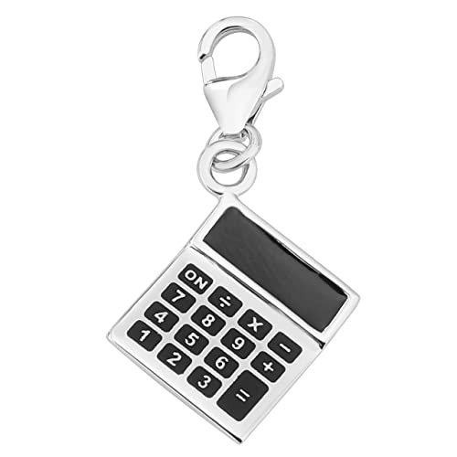 Jovivi 925 Sterling Silver Black Enameled Calculator Clip On Charm Pendant with Lobster Claw Clasp Charm Beads Gifts Fit for Bracelet Necklaces