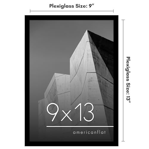 Americanflat 9x13 Picture Frame with Shatter-Resistant Glass - Streamline Collection - Thin Border Photo Frame for Tabletop and Wall Display - Hanging Hardware and Easel Stand Included - Black